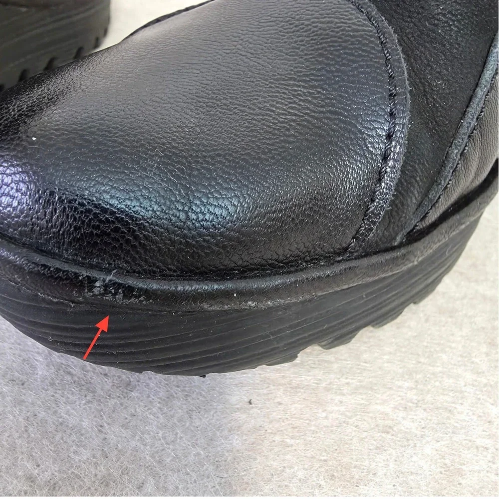 Fly London Black Leather Slip On Wedge Shoes EU‎ 41 Chunky Platform Pumps